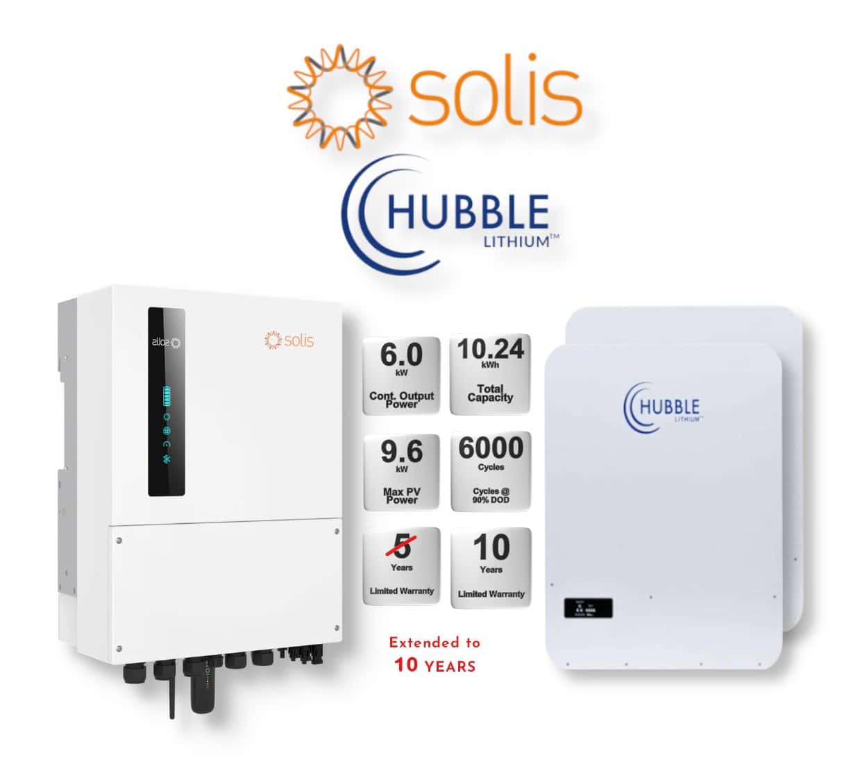 6.0 kW SOLIS S6 Hybrid - HUBBLE Combo, c/w 2x 5.12 kWh Lithium Batteries