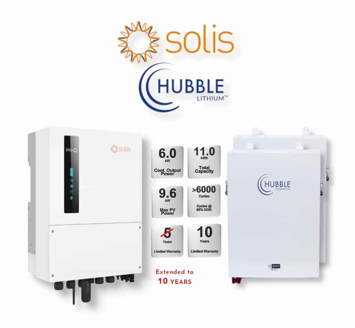 6.0 kW SOLIS S6 Hybrid - HUBBLE Combo, c/w 2x 5.5 kWh Lithium Batteries 6.0 kW SOLIS S6 Hybrid - HUBBLE Combo, c/w 2x 5.5 kWh Lithium Batteries