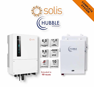 6.0 kW SOLIS S6 Hybrid - HUBBLE Combo, c/w 2x 5.5 kWh Lithium Batteries