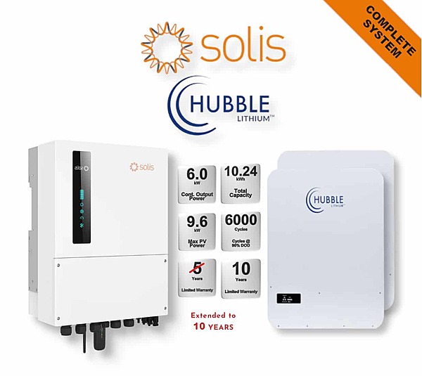 6.0 kW SOLIS S6 Hybrid - HUBBLE Combo, c/w 2x 5.12 kWh Lithium Batteries