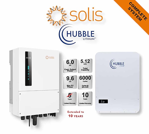 6.0 kW SOLIS S6 Hybrid - HUBBLE Combo, c/w 5.12 kWh Lithium Battery