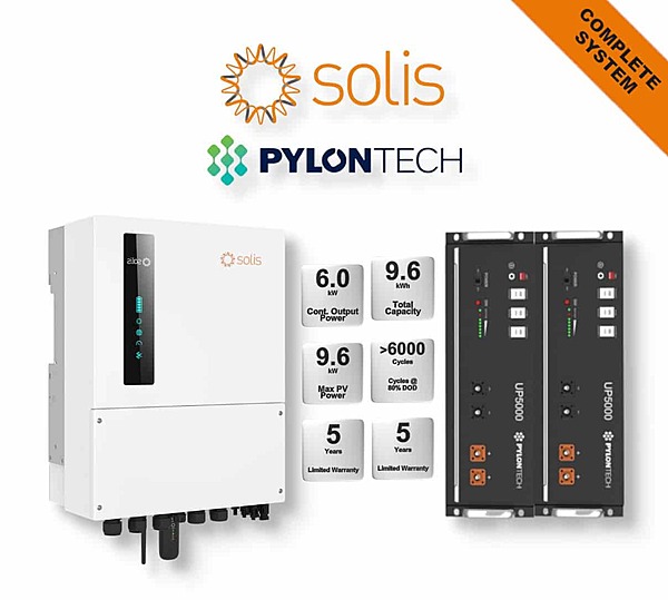 6.0 kW SOLIS S6 Hybrid - PYLONTECH Combo, c/w 2x 4.8 kWh Lithium Batteries