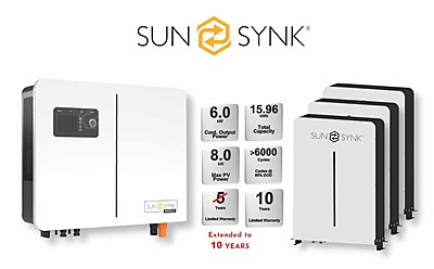 6.0 kW SUNSYNK Hybrid - SUNSYNK Combo, c/w 3 x 5.32 G kWh Lithium Batteries 6.0 kW SUNSYNK Hybrid - SUNSYNK Combo, c/w 3 x 5.32 G kWh Lithium Batteries