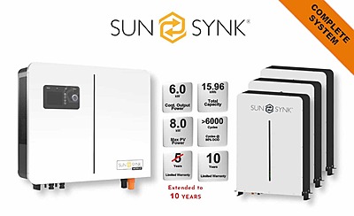 6.0 kW SUNSYNK Hybrid - SUNSYNK Combo, c/w 3 x 5.32 G kWh Lithium Batteries