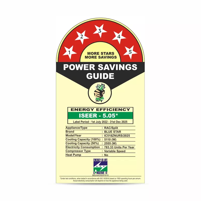 Energy-efficient cooling with the Blue Star IC518ZNURS Inverter Split AC.