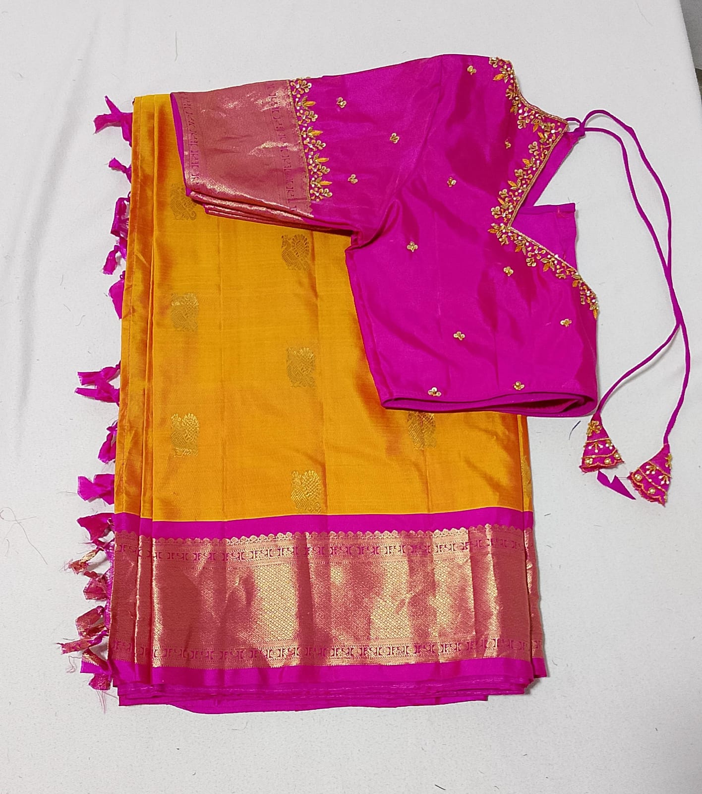 N393: Ready To Ship Beautiful Pure Kanchipattu Saree With Stitched Maggam Work Blouse