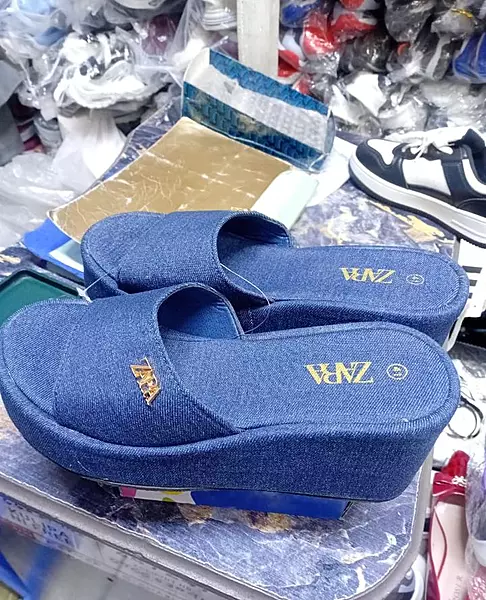 Zara Denim Wedge Slide Sandals