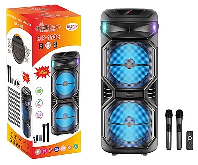 Oudiobop BK-1502 Dual 15.5" Portable Party Speaker with Dual Microphones