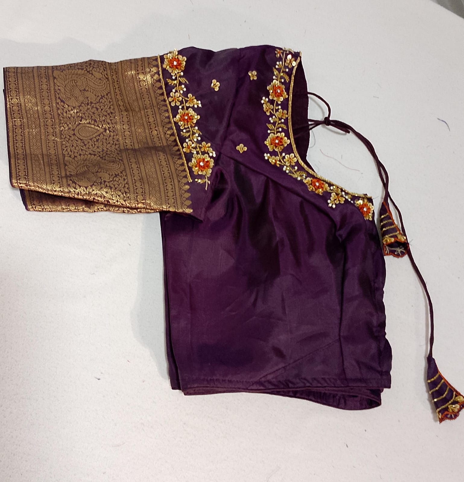 N395: Ready To Ship Beautiful Pure Kanchipattu Saree With Stitched Maggam Work Blouse