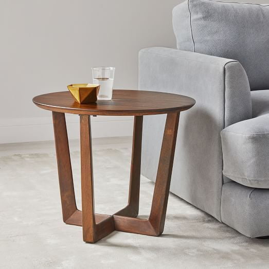 Modern Round Wood End Table - Contemporary Side Table with Intersecting Base Modern Round Wood End Table - Contemporary Side Table with Intersecting Base