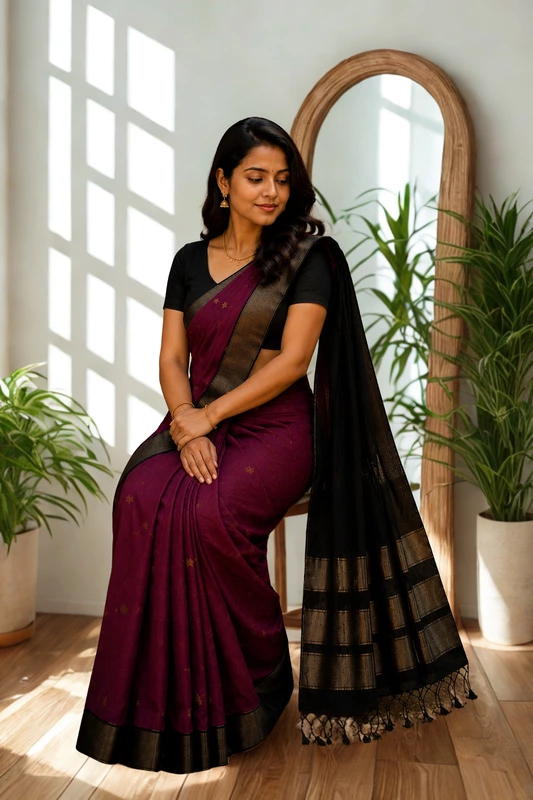 Maheswari silk cotton pink with black