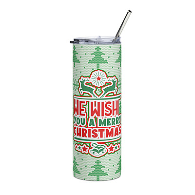 We Wish You a Merry Christmas Ugly Sweater Skinny Tumbler – Festive Holiday Knit Drinkware
