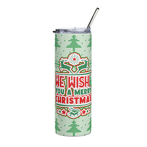 We Wish You a Merry Christmas Ugly Sweater Skinny Tumbler – Festive Holiday Knit Drinkware