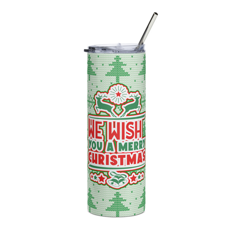 We Wish You a Merry Christmas Ugly Sweater Skinny Tumbler – Festive Holiday Knit Drinkware