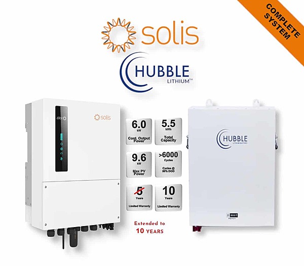 6.0 kW SOLIS S6 Hybrid - HUBBLE Combo, c/w 5.5 kWh Lithium Battery