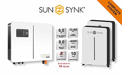 6.0 kW SUNSYNK Hybrid - SUNSYNK Combo, c/w 2 x 5.32 G kWh Lithium Batteries