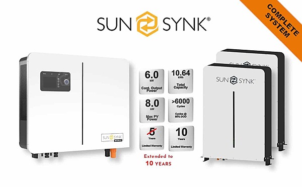 6.0 kW SUNSYNK Hybrid - SUNSYNK Combo, c/w 2 x 5.32 G kWh Lithium Batteries