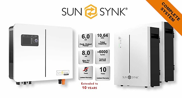6.0 kW SUNSYNK Hybrid - SUNSYNK Combo, c/w 2 x 5.32 W kWh Lithium Batteries