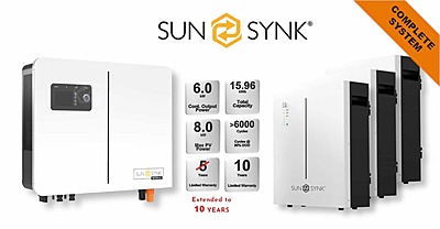 6.0 kW SUNSYNK Hybrid - SUNSYNK Combo, c/w 3 x 5.32 W kWh Lithium Batteries