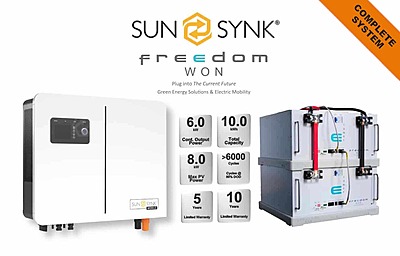 6.0 kW SUNSYNK Hybrid - FREEDOM WON Combo, c/w 2 x 5.0 kWh Lithium Batteries