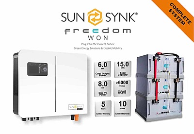 6.0 kW SUNSYNK Hybrid - FREEDOM WON Combo, c/w 3 x 5.0 kWh Lithium Batteries