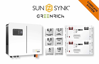 6.0 kW SUNSYNK Hybrid - GREENRICH Combo, c/w 2 x 6.1 kWh Lithium Batteries