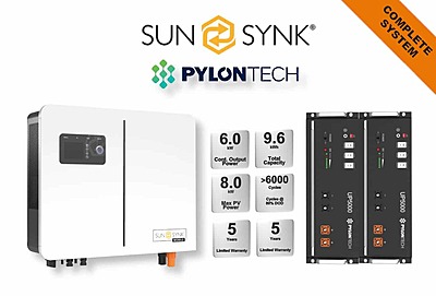6.0 kW SUNSYNK Hybrid - PYLONTECH Combo, c/w 2 x 4.8 kWh Lithium Batteries