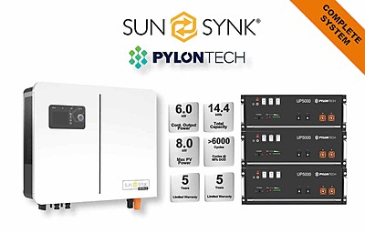 6.0 kW SUNSYNK Hybrid - PYLONTECH Combo, c/w 3 x 4.8 kWh Lithium Batteries