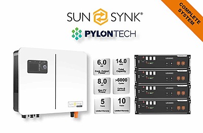6.0 kW SUNSYNK Hybrid - PYLONTECH Combo, c/w 4 x 3.5 kWh Lithium Batteries
