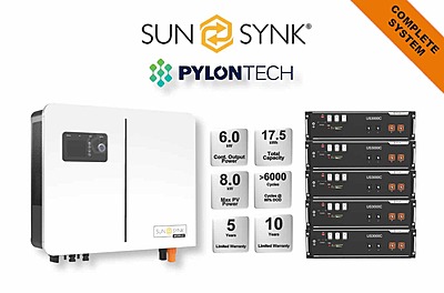 6.0 kW SUNSYNK Hybrid - PYLONTECH Combo, c/w 5 x 3.5 kWh Lithium Batteries
