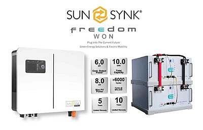 6.0 kW SUNSYNK Hybrid - FREEDOM WON Combo, c/w 2 x 5.0 kWh Lithium Batteries 6.0 kW SUNSYNK Hybrid - FREEDOM WON Combo, c/w 2 x 5.0 kWh Lithium Batteries