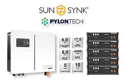 6.0 kW SUNSYNK Hybrid - PYLONTECH Combo, c/w 5 x 3.5 kWh Lithium Batteries