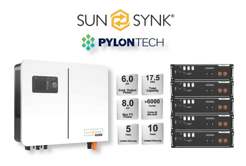6.0 kW SUNSYNK Hybrid - PYLONTECH Combo, c/w 5 x 3.5 kWh Lithium Batteries