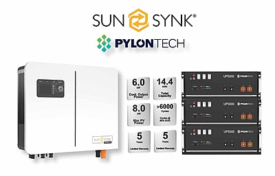 6.0 kW SUNSYNK Hybrid - PYLONTECH Combo, c/w 3 x 4.8 kWh Lithium Batteries 6.0 kW SUNSYNK Hybrid - PYLONTECH Combo, c/w 3 x 4.8 kWh Lithium Batteries