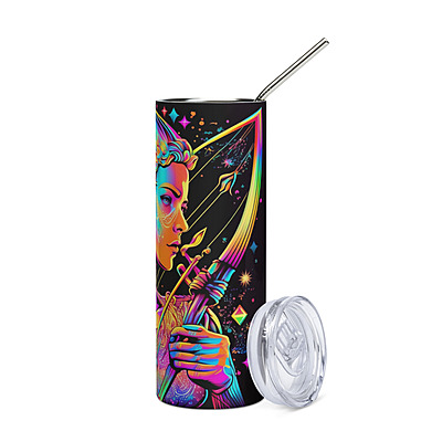 Sagittarius Zodiac Sign Skinny Tumbler – Vibrant Sublimated Astrology Drinkware