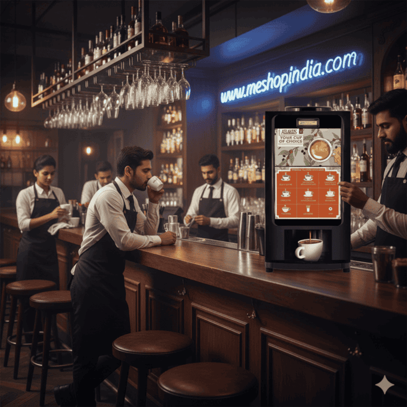 Modern Atlantis Special Select coffee maker dispensing a fresh hot drink in a professional setting.