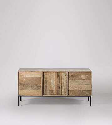 Natural Wood & Black Metal TV Stand | Industrial Modern Media Console | Rustic Credenza
