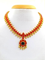 Panchalokam/Copper/Impon One Gram Gold Finish & Real Kempstones Shor Necklace/Attigai/Addige