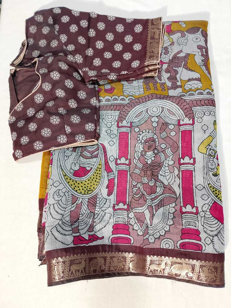 J350: Ready To Ship Beautiful Kalamakri Saree With Stitched Blouse