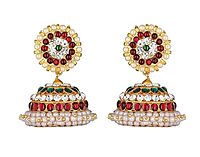 Temple Jewellery Brass Gold Finish Kempstones Jhumka/Jhimiki Earrings