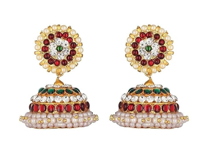 Temple Jewellery Brass Gold Finish Kempstones Jhumka/Jhimiki Earrings