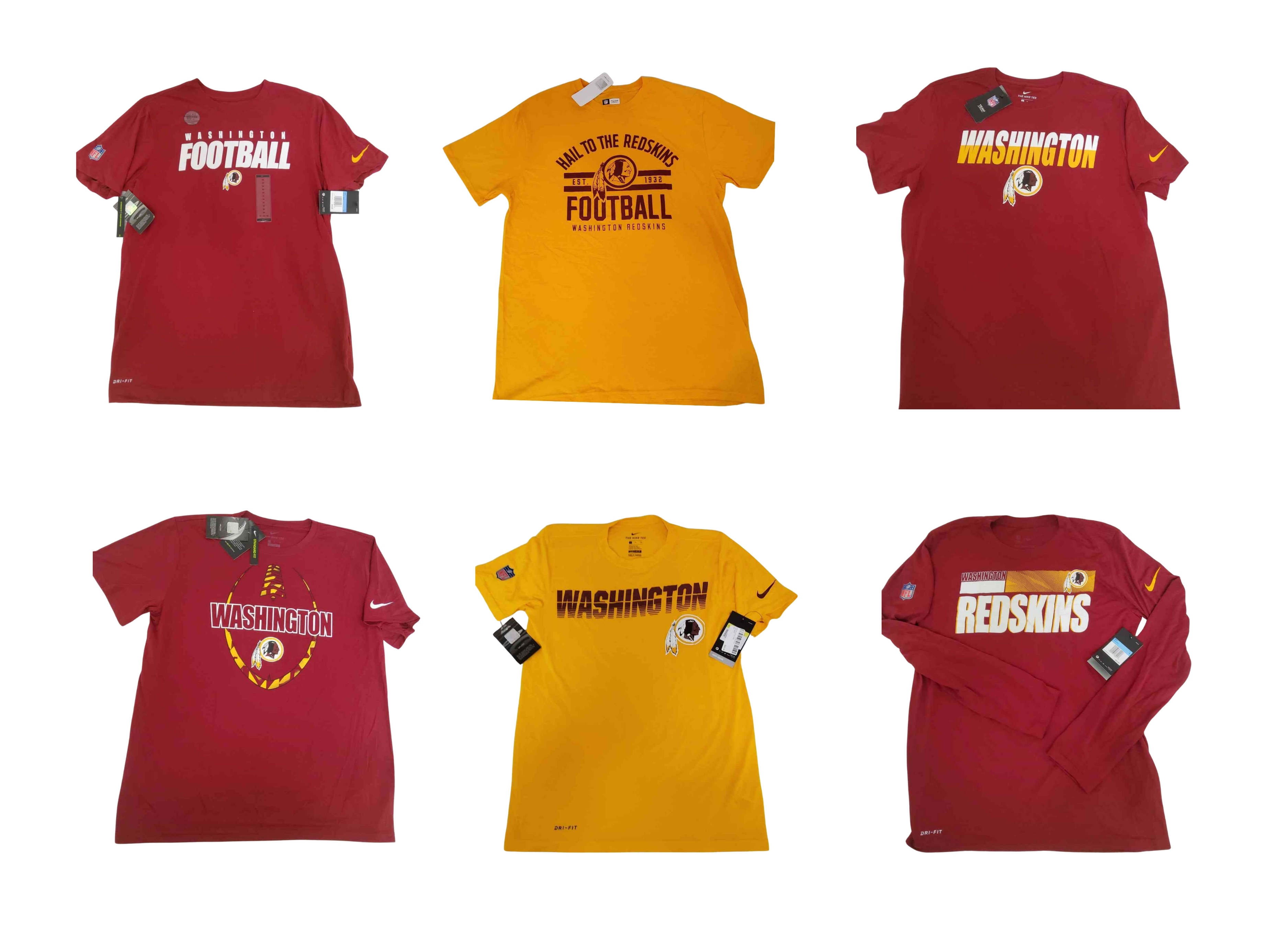 NFL Redskins Fanwear Pallet of Nike Dry Fit T-Shirts - 541 T-Shirts - Legacy Team Colors - Retail $25 | $2.75 Each