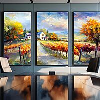 Vineyard Landscape Triptych Autumn UNFRAMED Canvas Print