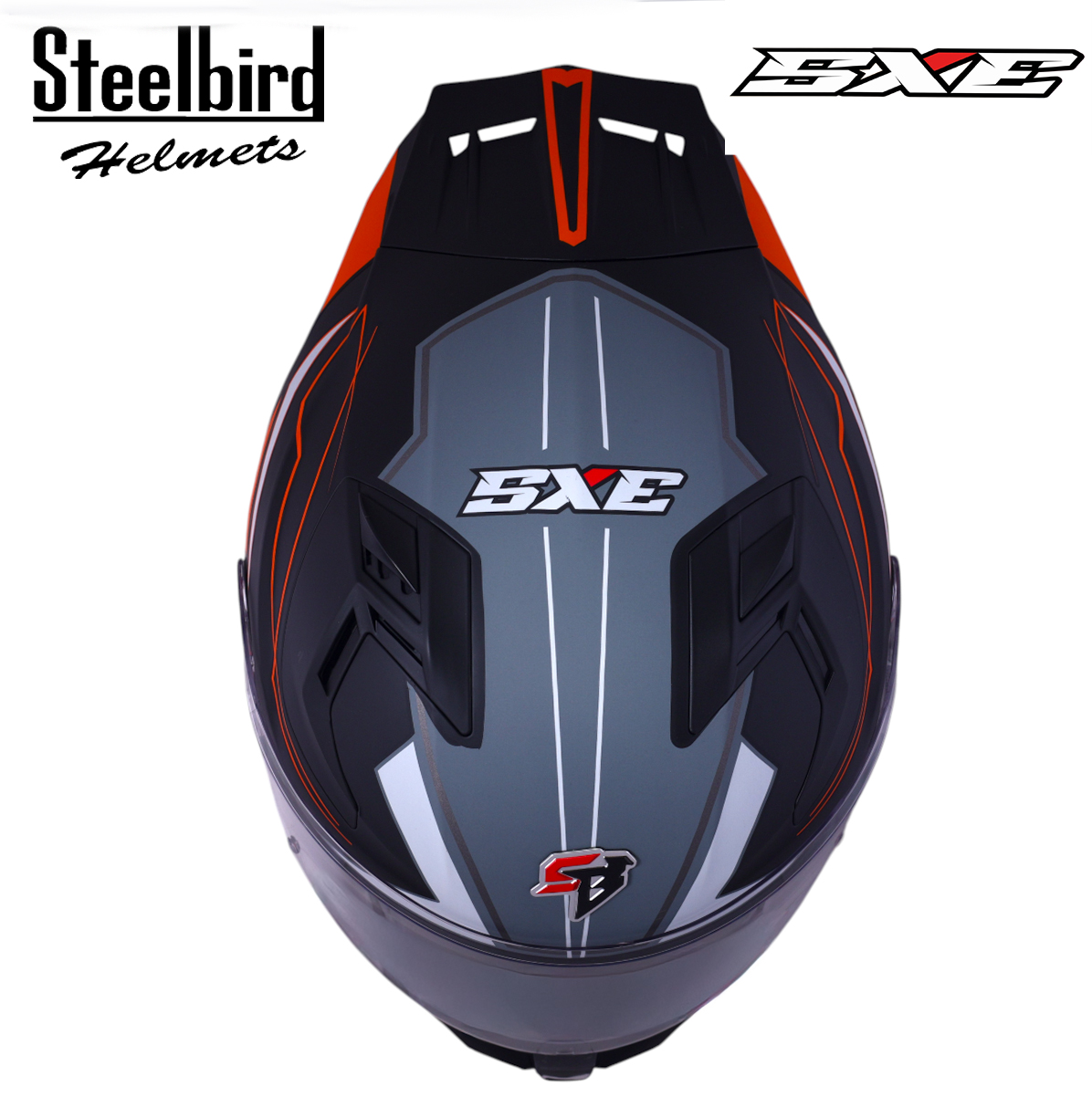 STEELBIRD SBH-61 ISS SXE RACE-X GLOSSY BLACK/ORANGE WITH AFS EDITION C/V 600MM (ANTIFOG EXCLUSIVE)