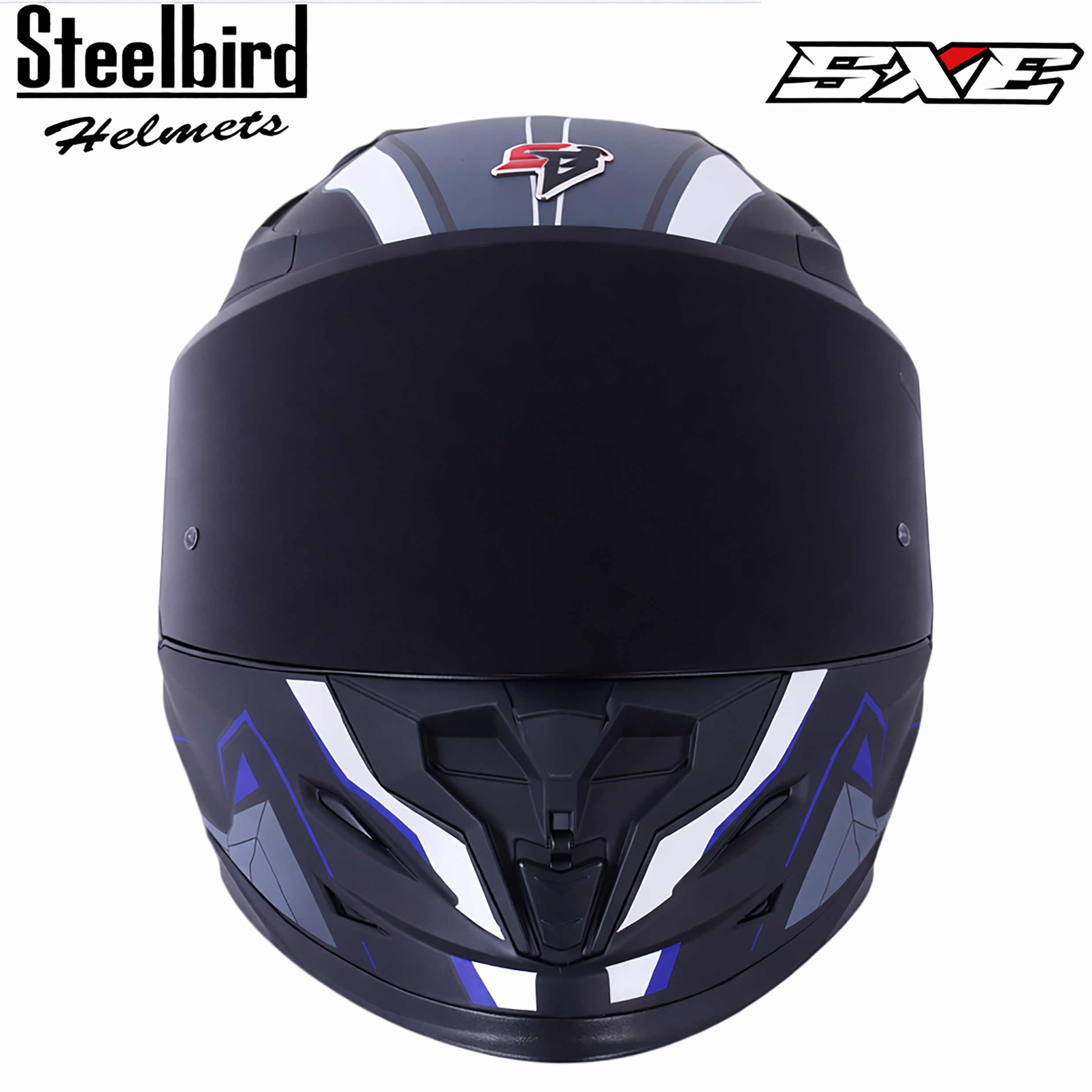 STEELBIRD SBH-61 ISS SXE RACE-X GLOSSY BLACK/BLUE WITH TPE EDITION C/V 600MM (WITH EXTRA SMOKE VISOR)