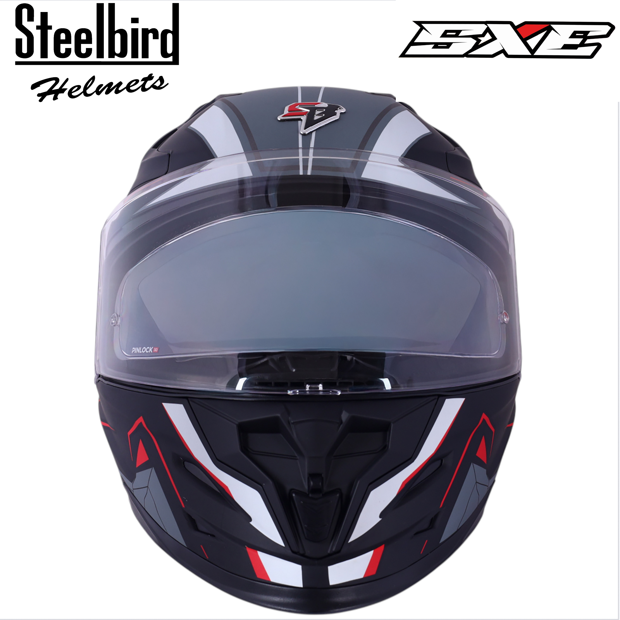 STEELBIRD SBH-61 ISS SXE RACE-X MATT BLACK/RED C/V 620MM WITH ANTIFOG(EXLUSIVE)