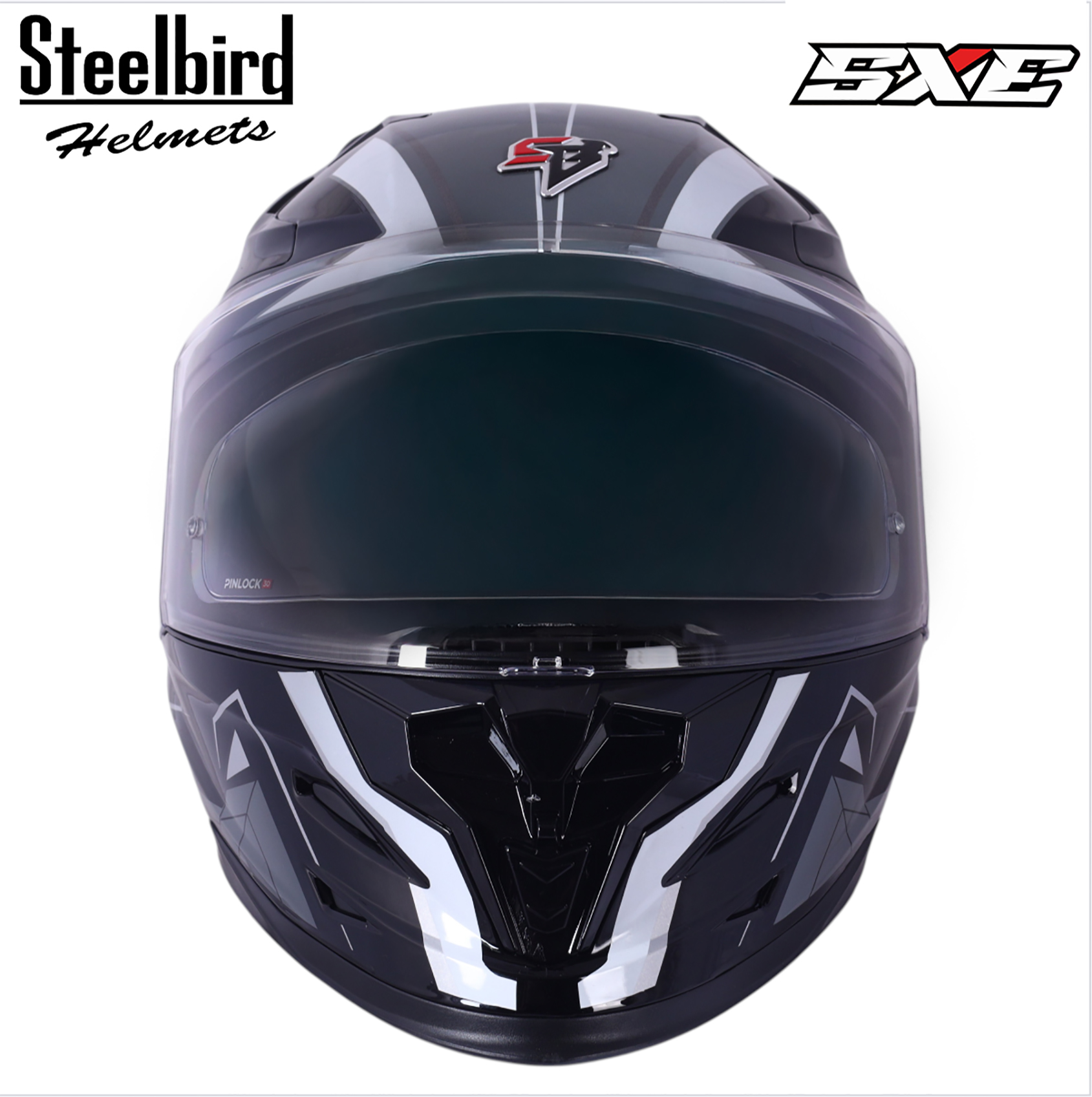 STEELBIRD SBH-61 ISS SXE RACE-X MATT BLACK/SILVER C/V 580MM WITH ANTIFOG(EXLUSIVE)