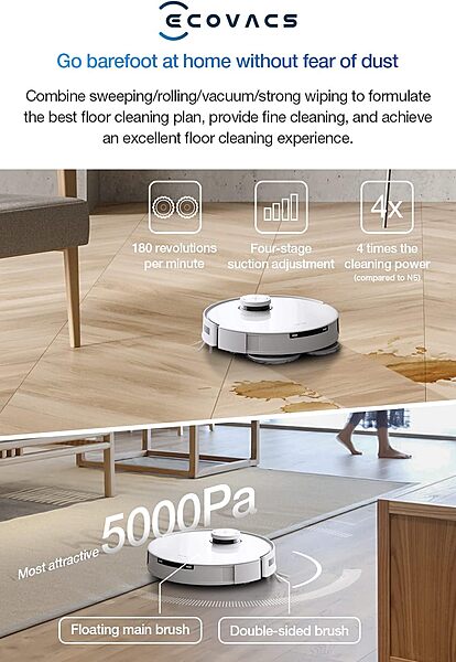 Ecovacs DEEBOT X1e Robot Vacuum Cleaner - 5000Pa, 260min Runtime