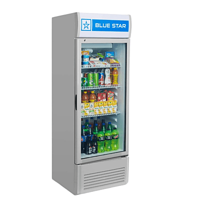 Blue Star VC275D visi cooler showcasing beverages.