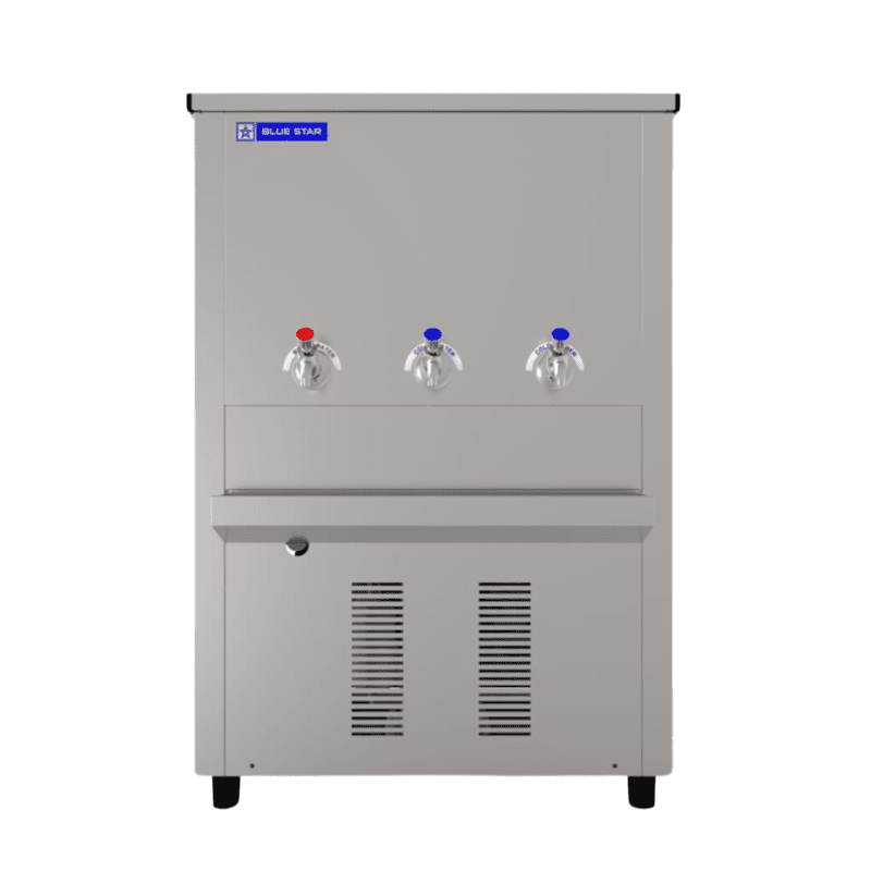 Blue star CW 150150 -T water cooler front view, Showing 3 taps in front